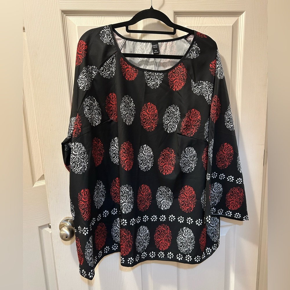 Emery Rose 5XL Elegant Black and Red Women's Top Blouse Long Sleeves NWT